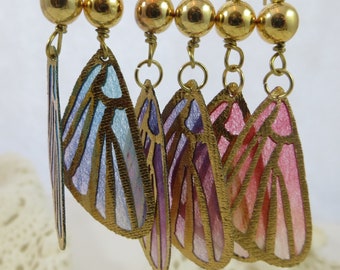 Butterfly Wing Earrings Lightweight with Metallic Gold Beautiful and Simple Butterfly Earrings Handmade Earrings Unique Earrings Insect