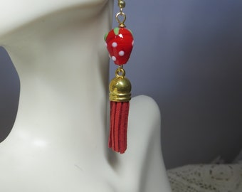 Beaded Earrings Strawberry Earrings Five Dollar Earrings Sale Old Stock Earrings Handmade Glass Beads Cute and Unique Handmade Earrings