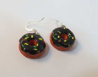 Donut Earrings Novelty Earrings Acrylic Donut Earrings Handmade Earrings Pieced Earrings Fun Earrings Chocolate Donut Earrings Novelty