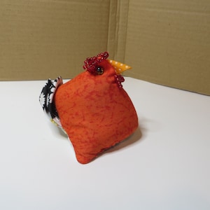 Adorable Chicken Pin Cushion Handmade Cotton Fabric Stuffed with Crushed Walnut Shells Hen or Chicken Unique Small Pincushion One of a Kind image 3