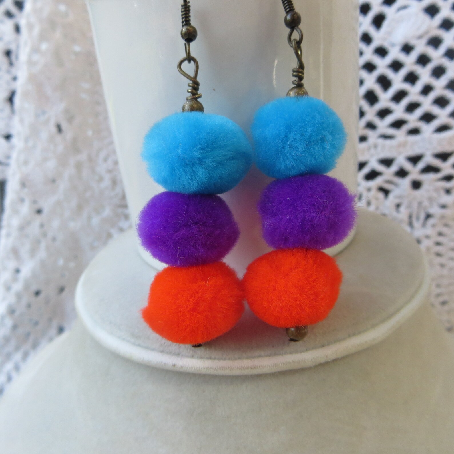 Puffball Earrings Bright Fun Pom Pom Earrings Handmade Etsy