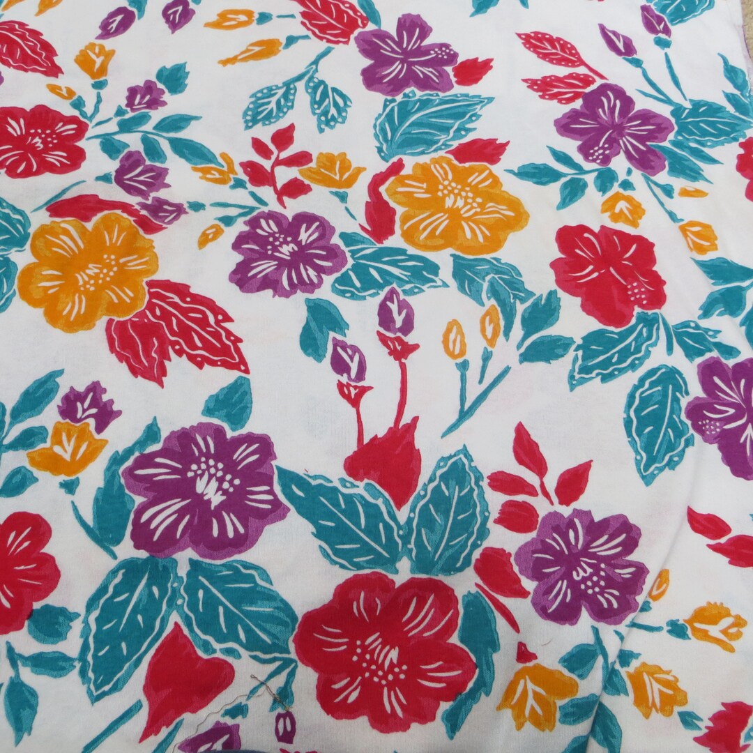Stretchy Cotton Fabric Bright Bold Tropical Print Stretch Knit Etsy