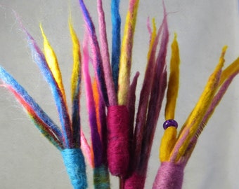 Whimsical Felted Flowers or Plant Stakes Floral Pick or Decoration Bright and Bold and Unique Handmade Needle Felted Plant Stakes Indoor