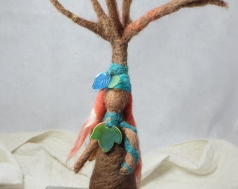 Art Doll Needle Felted Art Doll with a Tree Handmade Unique One of a Kind Nature Lover Art Doll Tree on Head Unique Gift Idea Medium Size