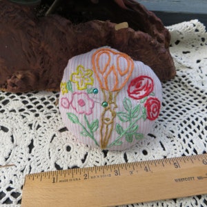 Handmade Pincushion Cute One of a Kind Unique Walnut Shells and Emory Sand Round Heavy Pincushion Hand Embroidered Sweet Gift Idea Sewing image 3