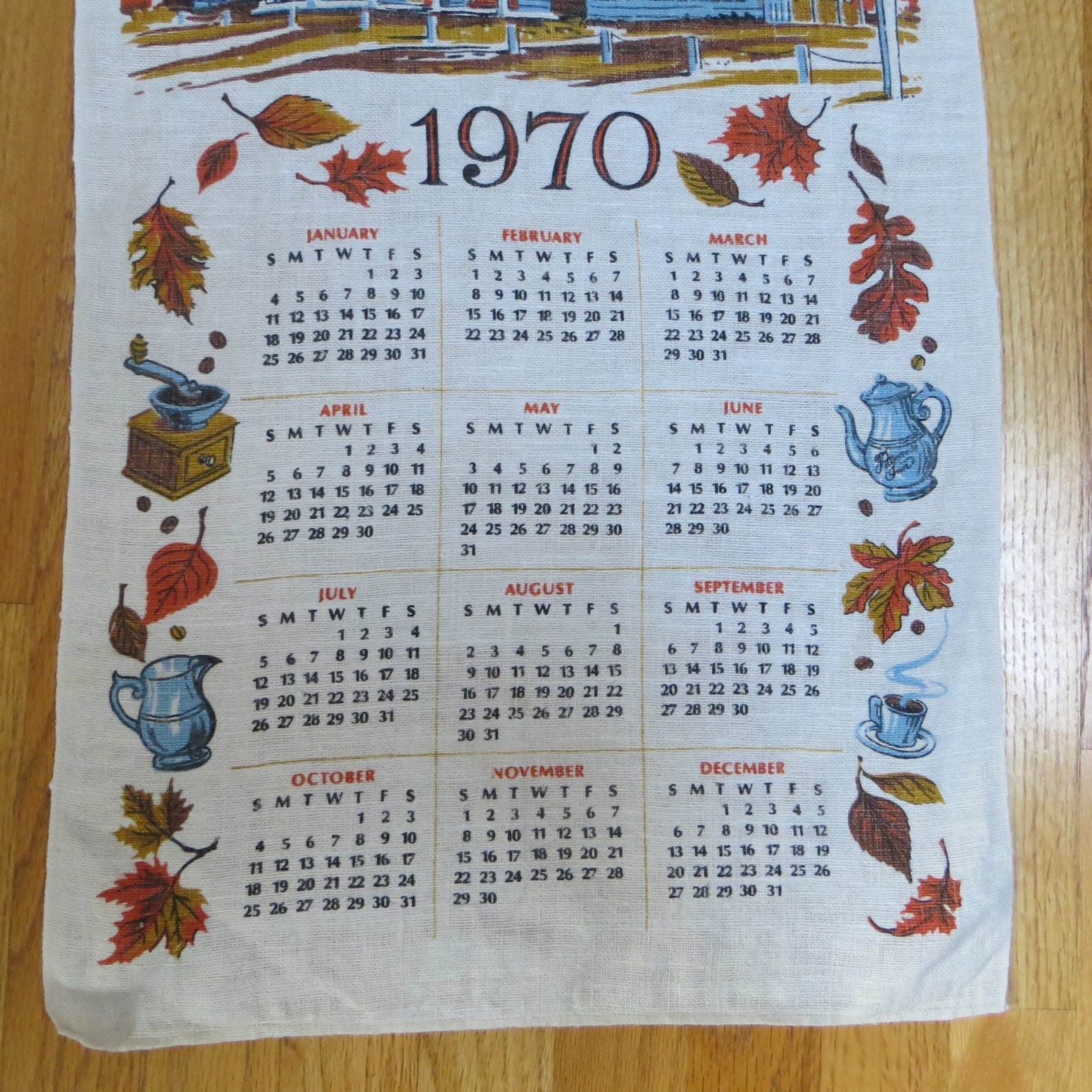 1970 Linen Tea Towel Calendar Vintage Calendar Vintage Linens Etsy