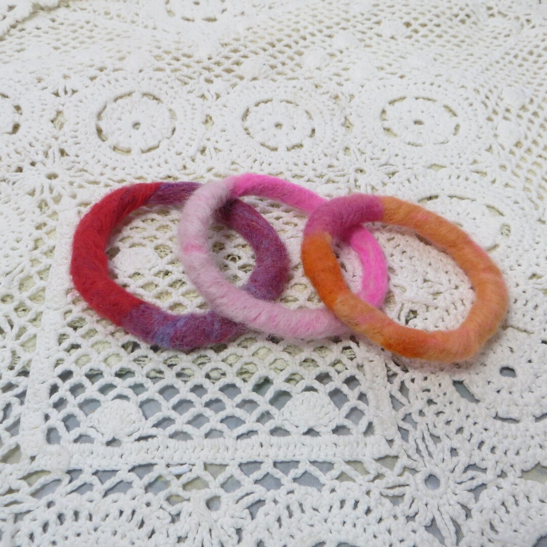Set of Three Wool Bangles Needle Felted Handmade Bracelets or Bangles ...