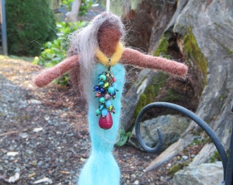 Needle Felted Doll or Ornament Art Doll Mermaid Art Doll Pretty Hanging Doll or Ornament Handmade one of a Kind Unique Mermaid with Necklace