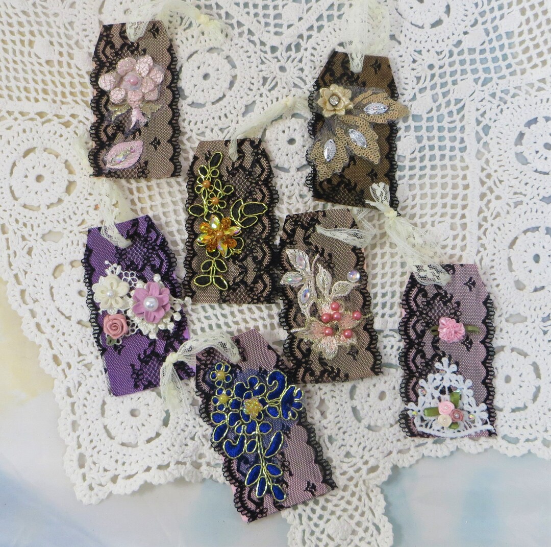 Seven Black Lace Gift Tags Romantic Sexy Black Lace Over Paper Tags