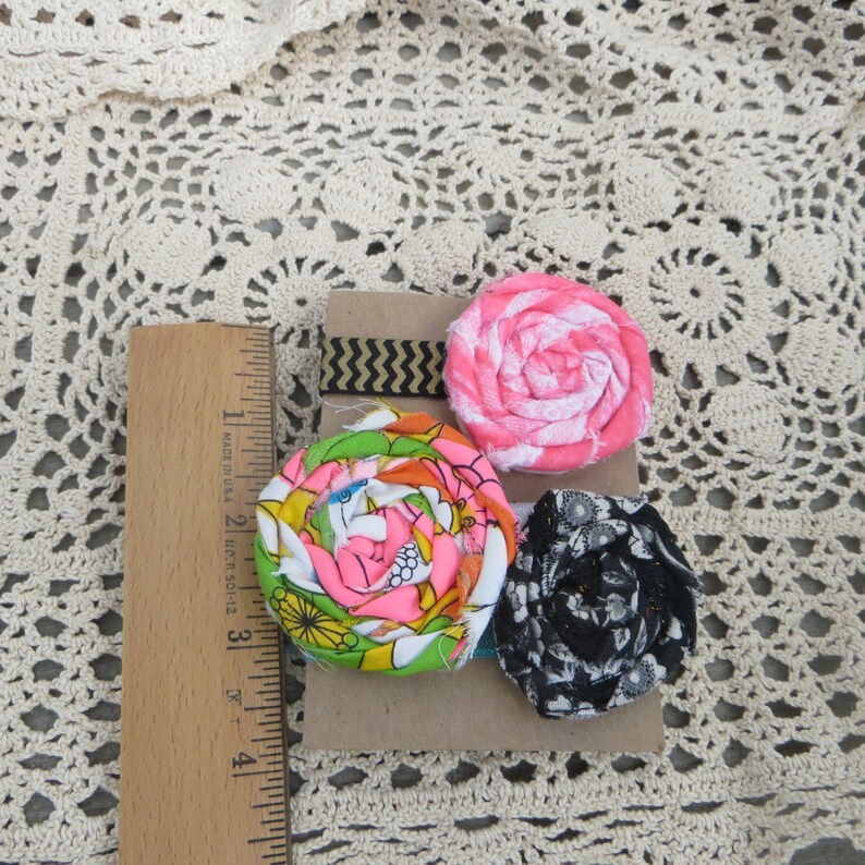 Fabric Flower Hair Elastics Handmade Rolled Flower Hair Ties Etsy