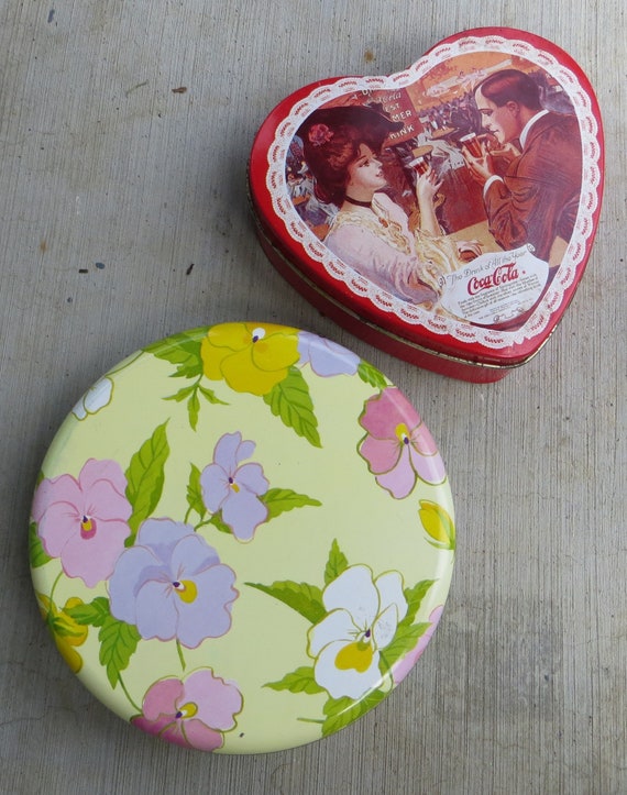 Two Decorative Tin Boxes One From Avon One Heart Shaped From Etsy