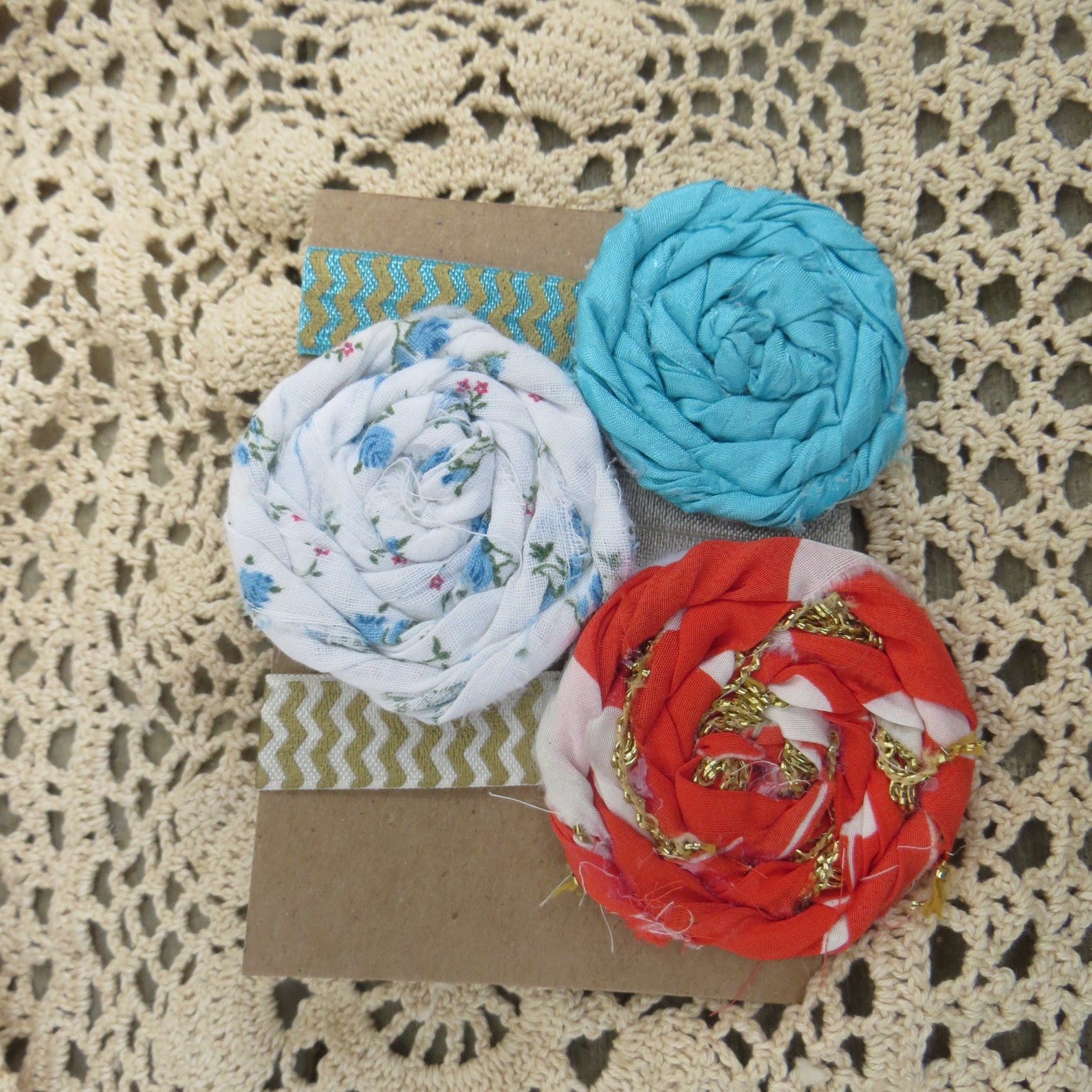 Fabric Flower Hair Ties Handmade Vintage Fabric Rolled Fabric Etsy