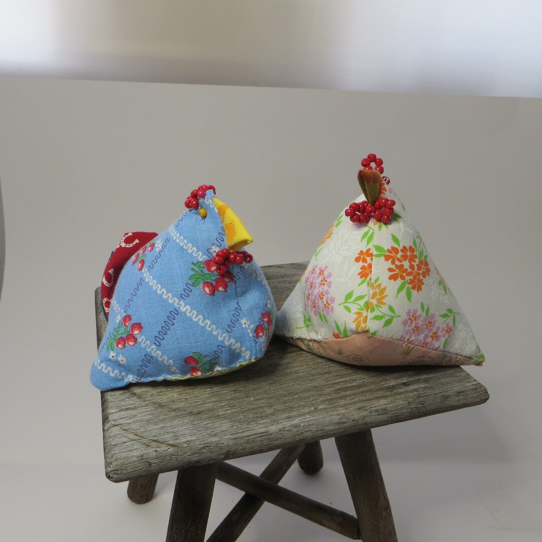 Adorable Chicken Pin Cushion Handmade Cotton Fabric Stuffed With