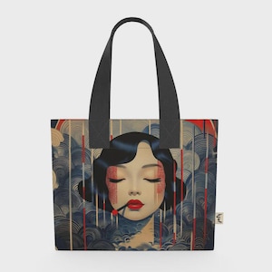 Mini Cotton Tote – Print “Suyin” - Organic Small Tote Bag – Artistic Canvas Totelet – Handmade in the UK - Jinty Designs