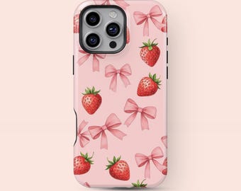 Kokette Erdbeerschleife Handyhülle: Girly Beige iPhone & Samsung Galaxy Tough Case