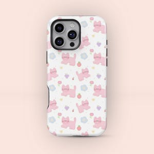 Funda para teléfono con adorable gatito rosa, con temática de gato, compatible con iPhone 16, 15, 14, 13, 12, 11 Plus, Pro Max, MagSafe, Samsung S25, S24, S23, S22 Ultra