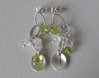 Silver mini waterfall green earrings