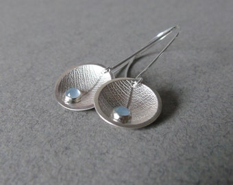 Silver leaf domed dewdrop earrings