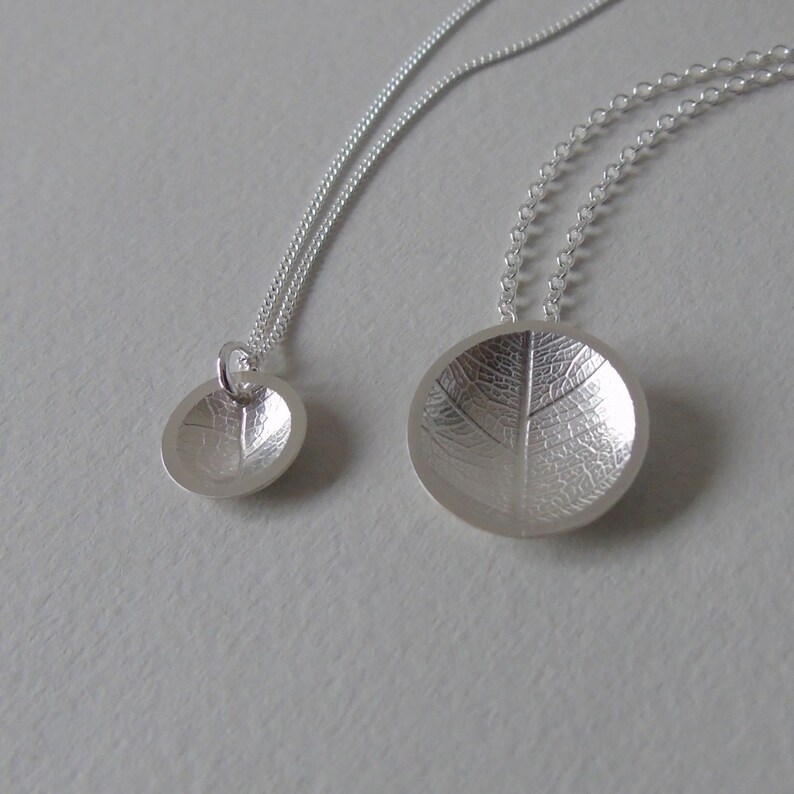 Silver mini leaf concave dome necklace image 5