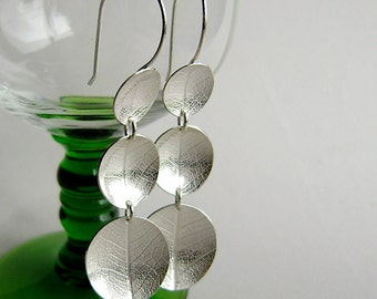 Silver leaf three large dish hook earrings