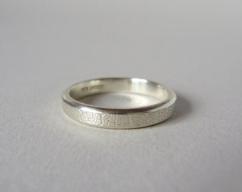 Sterling silver hand forged 3mm leaf texture ring