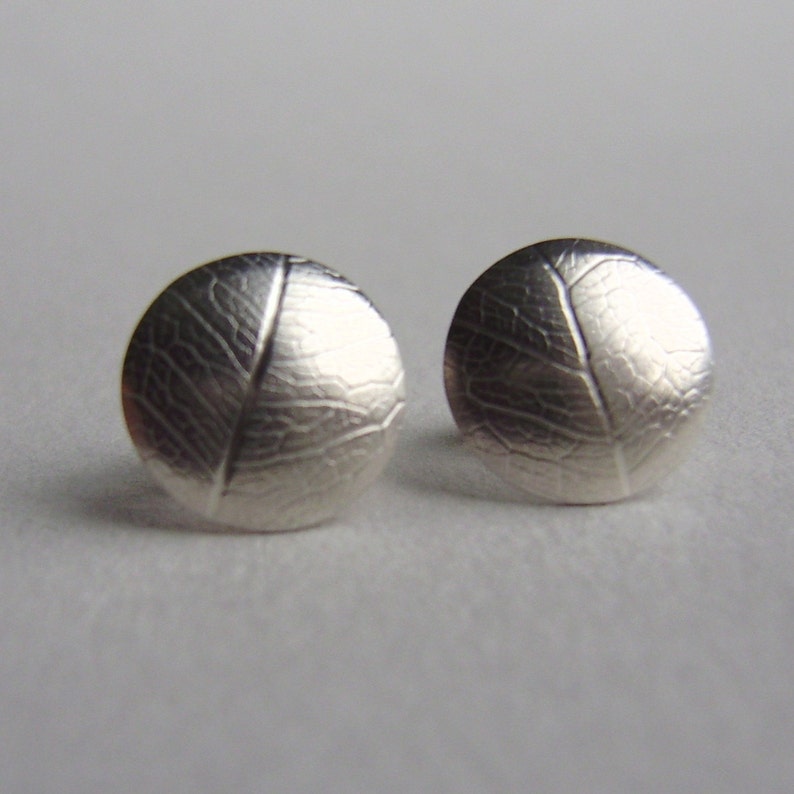 Silver convex leaf dome earrings image 2