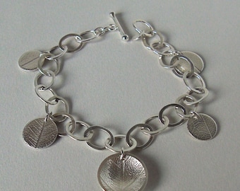 Silver leaf charm bracelet