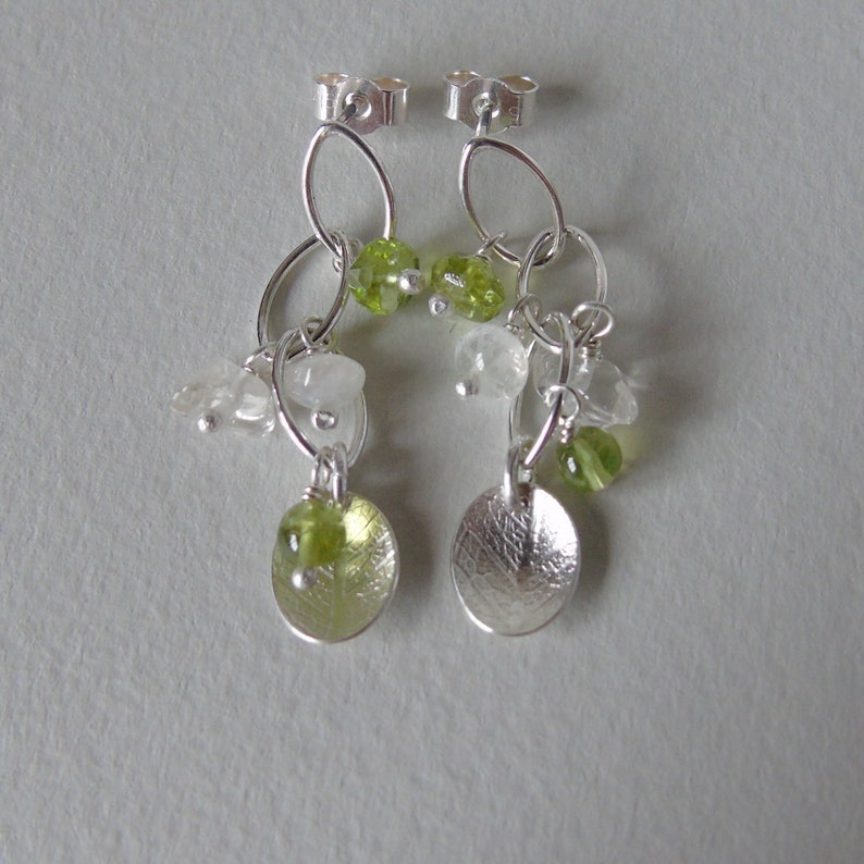 Silver mini waterfall green earrings zdjęcie 1