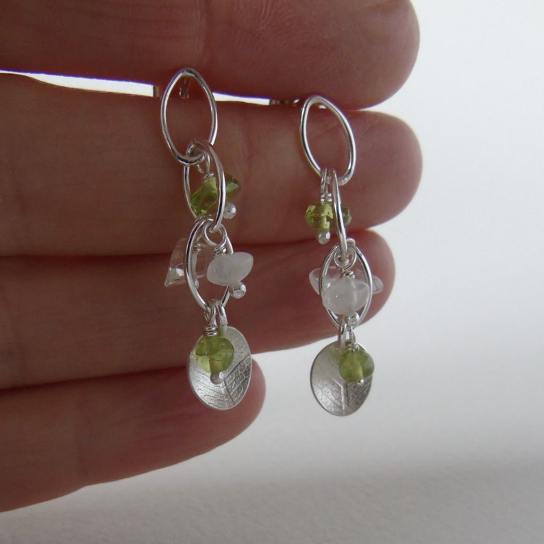 Silver mini waterfall green earrings zdjęcie 3