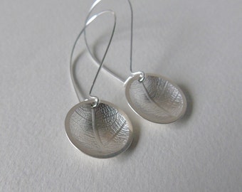 Silver leaf domed earrings