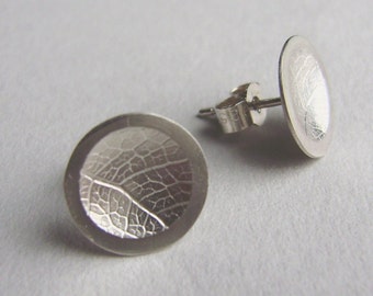 Silver concave leaf dome earrings