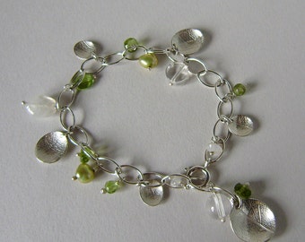 Spring Rain oval dish leaf charm bracelet