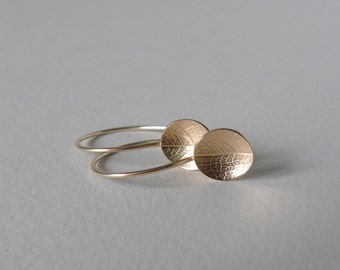 9ct gold mini leaf dish hook earrings