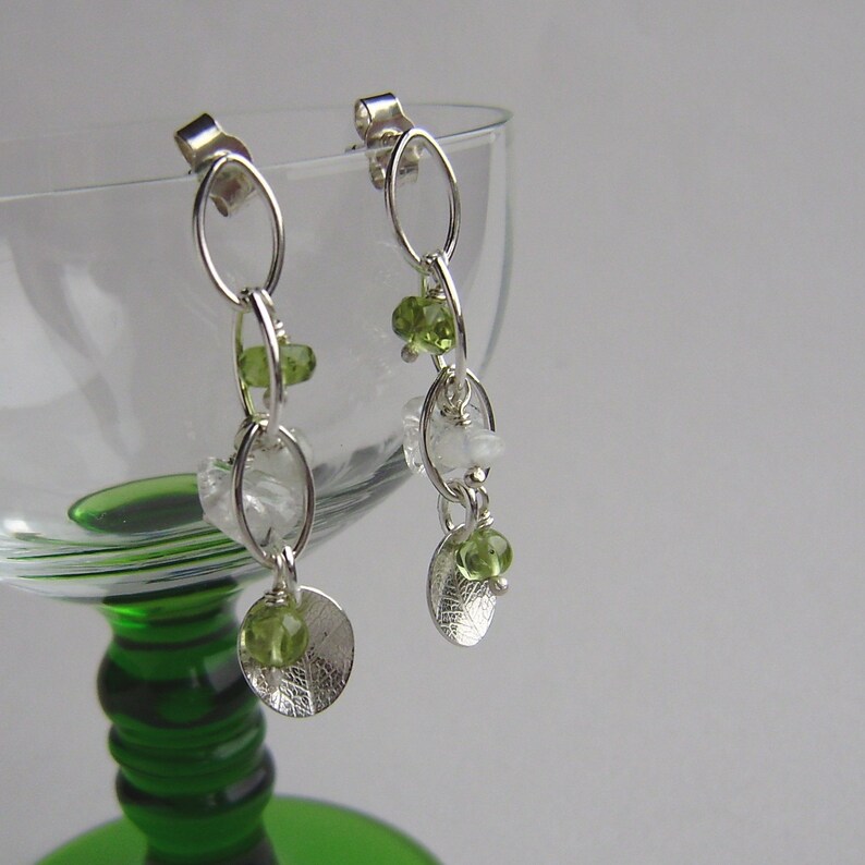 Silver mini waterfall green earrings zdjęcie 4