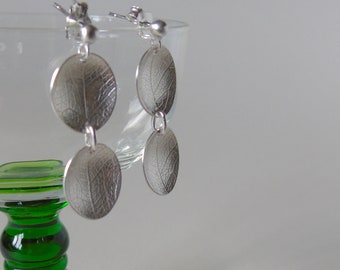 Silver leaf double dish earrings