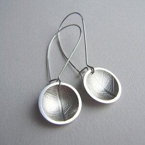 Silver leaf domed earrings image 2