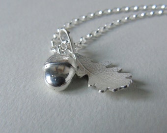Small silver acorn and oak leaf necklace