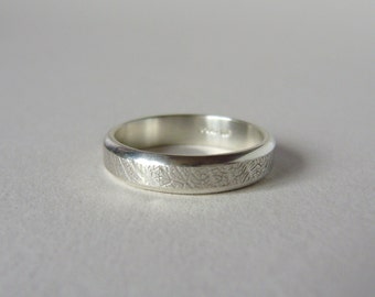 Sterling silver hand forged 4mm leaf texture ring