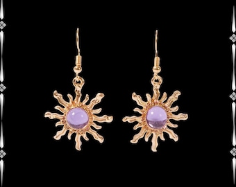 Fairycore Sun Tropfen Ohrringe: Lila Kristall Boho Himmelsschmuck