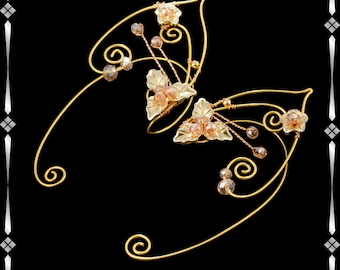 Gold Elf Ohrmanschetten: Crystal Flower Vine Wire Wire Ear Wraps