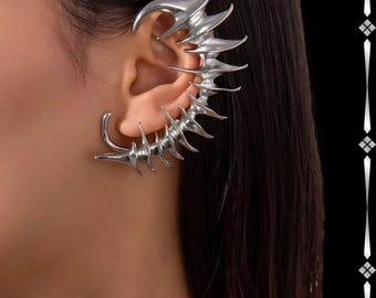 Gothic Spike Thorn Ear Cuff – Non-Piercing Skeleton Wrap Clip, Unisex Alt Punk Jewelry