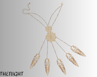Gothic Gold Filigree Hand Chain Bracelet Ring Halloween Cosplay Jewelry