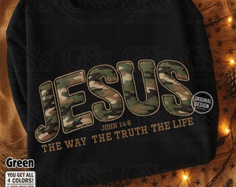 Camo Jesus PNG: Christian Bible Verse Design (Digital Download)