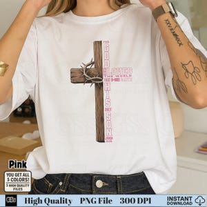 White shirt with pink text cross PNG John 3:16 scripture design