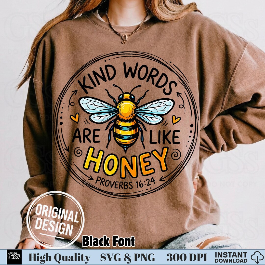 Honey Bee Christian PNG, Bible Verse, Retro Doodle (digital Download ...