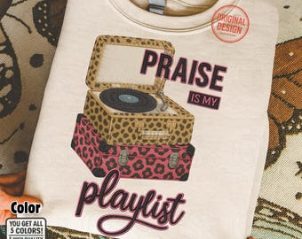 Christian Praise Leopard Vinyl Record PNG: Embroidery-Look Clipart (Digital Download)