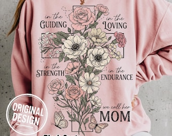 Mothers Day PNG, Christian Mom SVG, We Call Her Mom, Floral Cross Vintage Doodle, Religious Quote, Shirt Sublimation Clipart