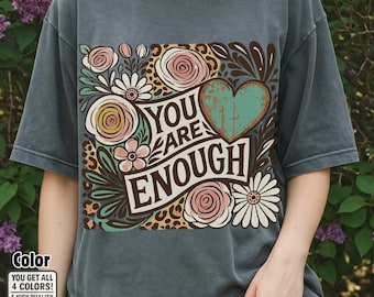 You Are Enough PNG: Retro Blumenherz, Inspiration Zitat (Digitaler Download