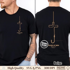 Matthew 4 19 Cross Hook Scripture Design Front Back Print PNG