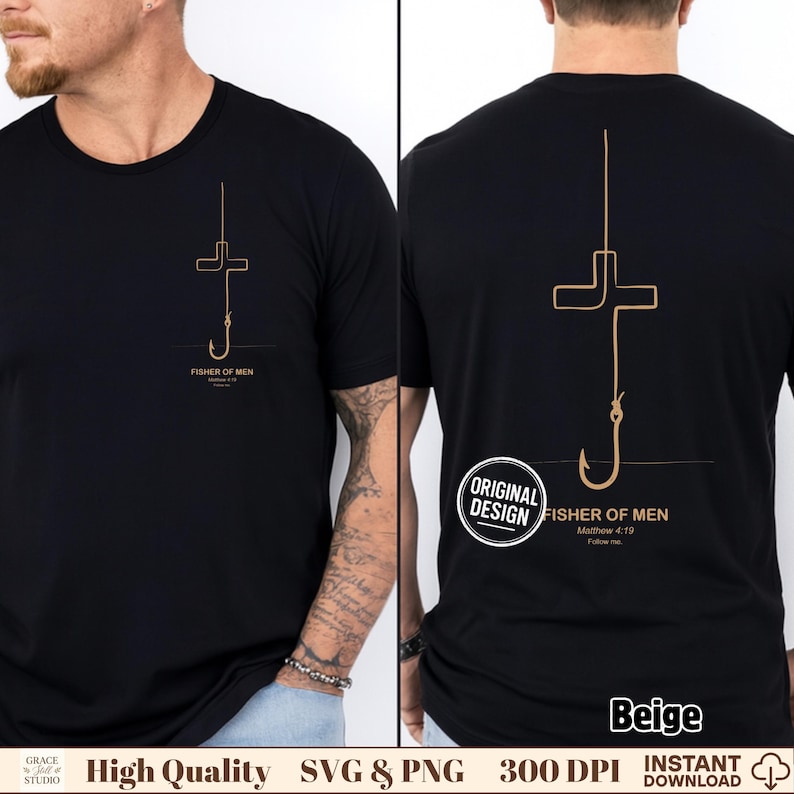 Matthew 4 19 Cross Hook Scripture Design Front Back Print PNG